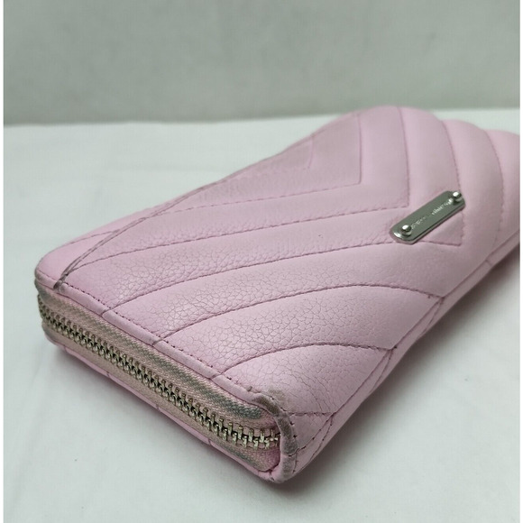Rebecca Minkoff Pink Leather Chevron Quilted Zip Around Credit Card Wallet - Picture 16 of 16